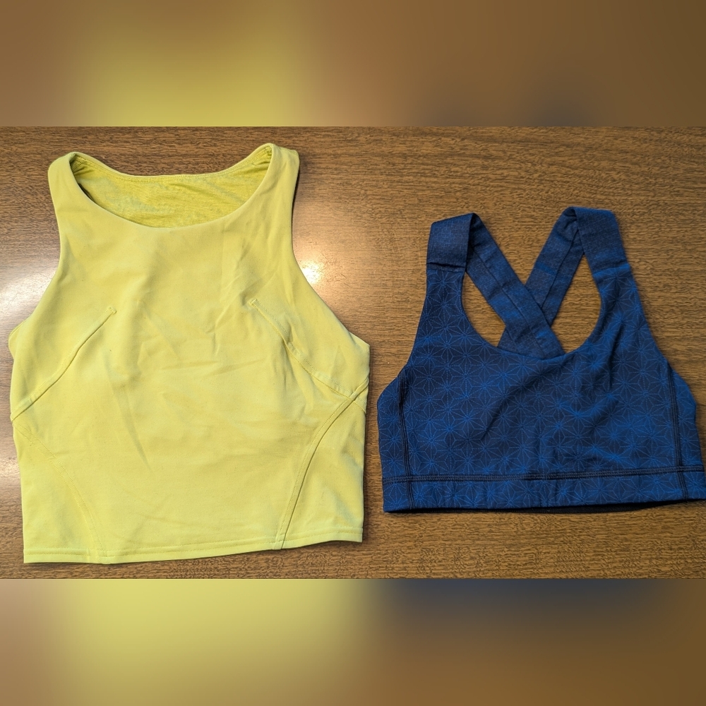 Lululemon Athletica Yellow Tank Top & Blue Sports Bra